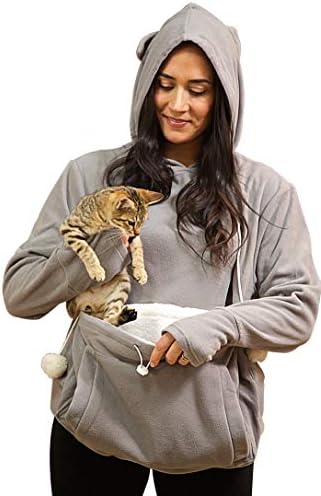 Kittyroo Cat Hoodie, оригиналот како што се гледа на ТВ Кити, носејќи џемпер, со супер мека кенгурска торбичка за миленичиња