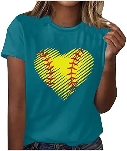 2023 летни врвови женски loveубовни графички маици за печатење на срце кратки ракави безбол кошули лабава вклопени маички за блуза од