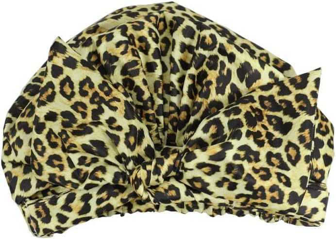 XDSDDS водоотпорен леопард печатен капа за туширање еластичен лак ноќен ноќен мотор, женски сатен за коса, свила за спиење, додатоци за бања додатоци