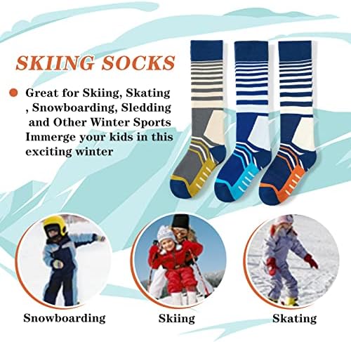 Qterdiz ски -чорапи деца момчиња зимски топли сноубординг чорапи за момчиња девојчиња дебели термички лизгачки чорапи 3 пакувања