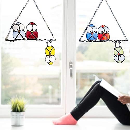 Јајјун витраж стаклен стаклен прозорец висини за птици, украси за приврзоци за домашни украси за затворено и на отворено