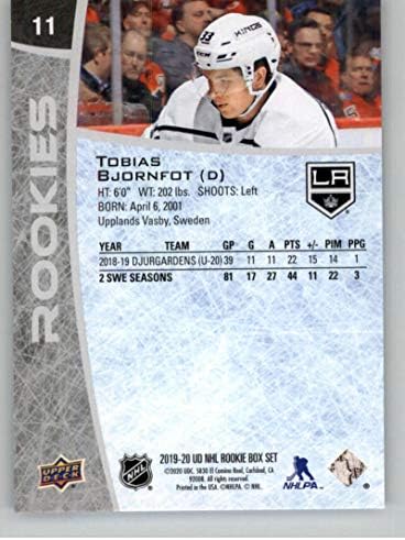 2019-20 Горна палуба NHL Rookie 11 Тобијас Бјорнфот РЦ дебитант Лос Анџелес кралеви НХЛ хокеј за тргување со картички