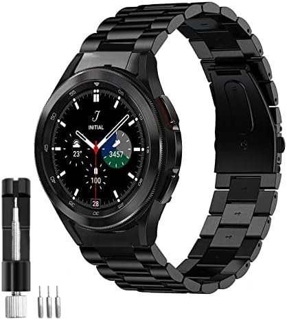 Картице [Црна+Сребрена] Без Јаз Бендови Компатибилни Со 2021 Samsung Galaxy Watch 4 Класични 46mm Бендови Цврст Нерѓосувачки Челик Метални