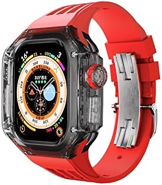 FKIMKF Транспарентен комплет за модификација на кутии за Apple Watch Ultra 49mm гумен опсег iWatch Series Sport нараквица луксузна