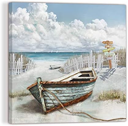 3DLDECOR декор за бања светло сина океанска wallидна уметност за печатење на слика, морски тематски чамци платно сликарство на модерна спална