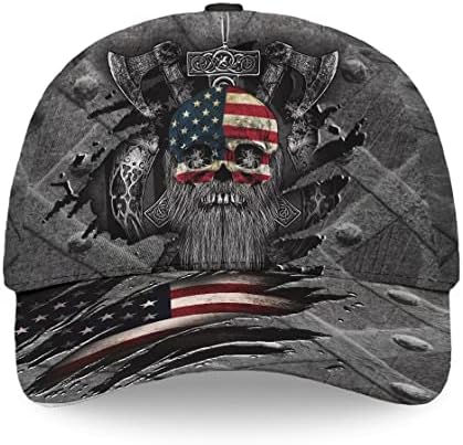 Декостирајте го викиншкиот американски знаме на черепот пукнатина шема црна бејзбол капа за прилагодување на сончеви капа летни