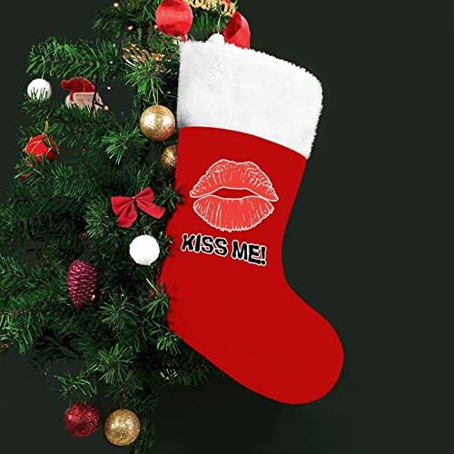 Бакни ми усни Божиќни чорапи црвен кадифе со бела торба за бонбони Божиќни украси и додаток на семејна забава
