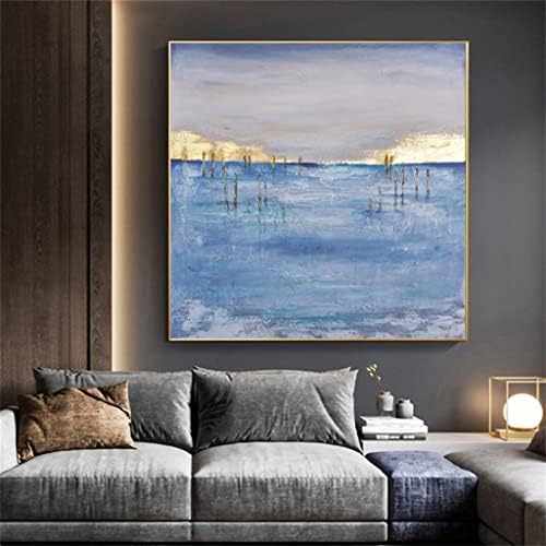 Yxbdn Рачно изработено сино море злато фолија масло сликарство wallидно платно сликарство модерно апстрактно wallидно сликарство дневна