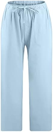 Оплксио Капри панталони за жени лабава широка памучна лента панталони летни плажа исечени панталони со панталони со култури со џебови