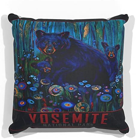 Yosemite Black Bear Haven Canvas Фрла перница за кауч или софа дома и канцеларија од нафта сликарство од уметникот Кари Лер 18 x 18.
