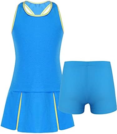 Mufeng Kid Girl Pleated тениски фустан за голф со вградени шорцеви поставени спортски тренинзи облека 2 парчиња атлетска салата јога танцувачка