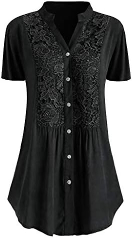 Lcepcy женска модна маица V вратот од вратот, чипка блуза со кратки ракави на врвот на врвовите на врвовите на врвовите на обичните полите на