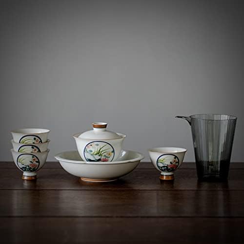ZLXDP 7PC/Постави рачно насликани цветни керамички чај за домаќинство, сет кинески чај церемонија чај, правејќи живи додатоци за солзи,