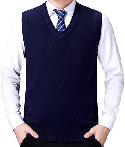 Копче за машко V-вратот надолу џемпери, елек без ракав, плетен пулвер, памучна лесна јакна за трикотажа со џеб