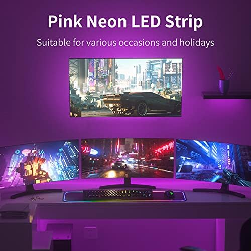 нагоре Неон USB розова LED лента светлина 4,92ft/1.5m 5V DC, водоотпорна флексибилна LED неонска светлина за декор на отворено