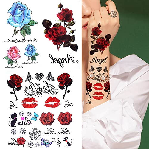 Сјајни Години Цвет Реални Привремени Тетоважи, Мали Мали Лажни Налепници За Тетоважа Од Роза, 25 Пакувања За Жени Девојки Возрасни