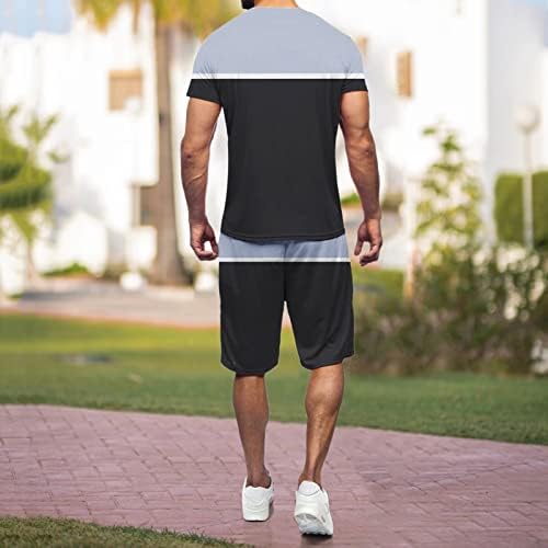 Машка спортска костум за машки лежерни манжетни шорцеви со кратки ракави костуми од 2 парчиња маица и шорцеви поставени шорцеви