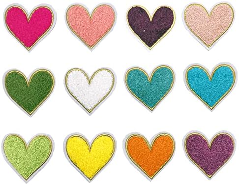 Qusmeiyiici 12 парчиња шарени loveубовни срцеви везени апликации закрпи, DIY шијте на лепенки на лепенки на закрпи за облека за