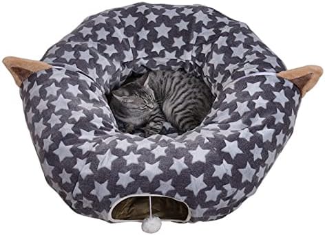 Дојди кревет за тунел со мачки со мат, појава на склоплива цевка со топка за гребење, интерактивна играчка, врвна дупка скривачка куќа