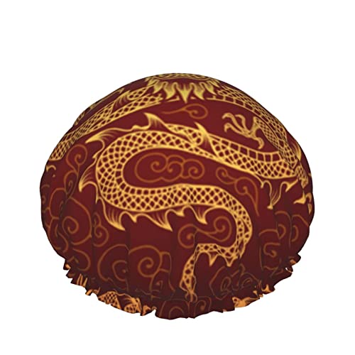 Womenените што можат да се користат затегнати капа за коса, златни змејови црвени двојни слоеви водоотпорна капа за бања за туширање