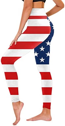 4 -ти јули високи хеланки на половината за жени Американски знаме јога што трчаат хеланки Ултра мека четкана теретана за вежбање