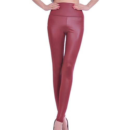 Мајифу-ГЈ Женски Хеланки Од Вештачка Кожа Стп Панталони За Контрола На Стомакот Со Висок Струк Секси Истегнување Влечење Панталони