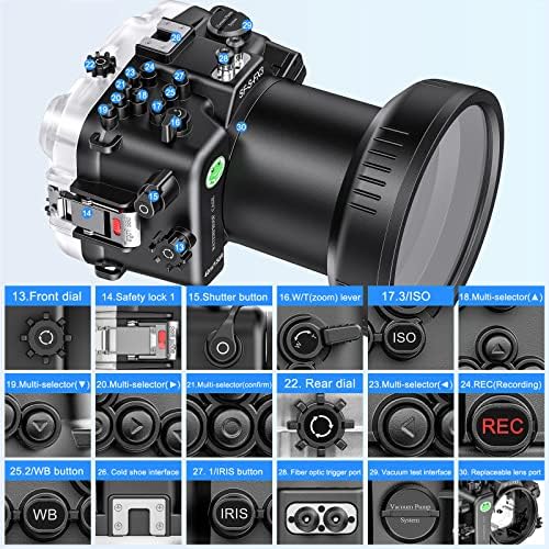 Морски жаби водоотпорна камера куќиште компатибилно со Sony FX3 90mm FL100 IPX8 40M/130FT Максимална длабочина за нуркање подводна камера за нуркање,