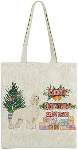 Природна памучна постелнина торба Среќен Божиќ, Помошник за домашно милениче куче, засадени растенија, бор со божиќни bellвонки, кутии за
