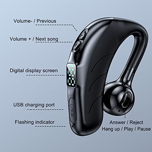 Слушалница за единечни уши Charella 9HO со MIC Bluetooth 5 2 LED на слушалки LED дисплеј водоотпорен слушалки безжични слушалки
