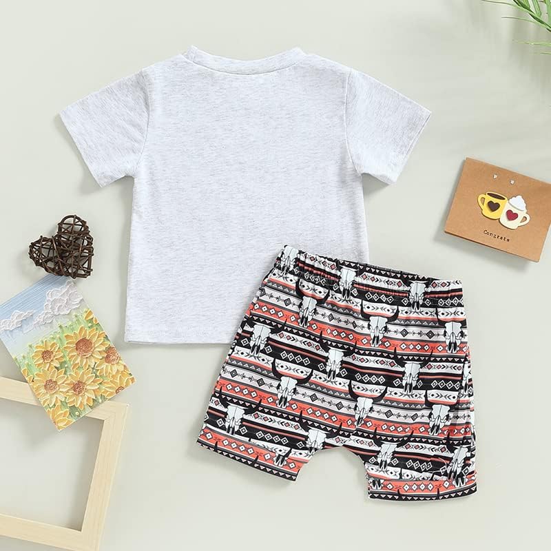 Детето бебе момче западна облека летна облека крава печати кратки ракави маички врвни шорцеви поставени каубојски облеки
