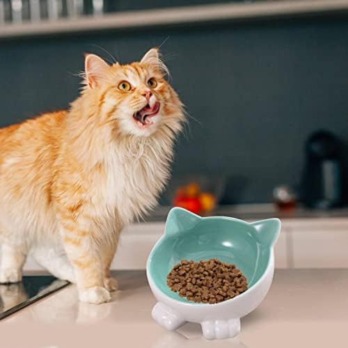 Чаши со мачки Подигнати навалени ， анти-точки одгледувани садови за мачки керамичка храна и вода чинија, покачен сад за миленичиња