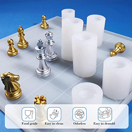 Пекита 6 парчиња шах силиконски мувла 3Д шаховска табла смола калапи Флексибилни шаховски облик поставени калапи за епоксидни калапи за