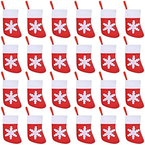 Фушенму 24 Спакувајте Мини Божиќни Чорапи Почувствува Снегулка Божиќ Порибување Црвен Чорап Садови Нож Лажица Вилушка Торба Торбичка