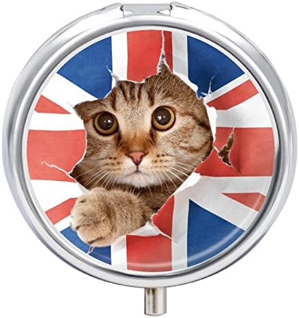Кутија За пилули Мачка Британско Знаме Тркалезна Медицина Таблета Случај Пренослива Кутија За Таблети Организатор На Витамински Контејнери