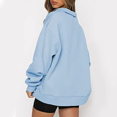 Kuaileya 1/4 zip pullover жени жени жени преголеми полу -зип пулвер долг ракав џемпер четвртина патент худи џемпер тинејџерски тинејџер