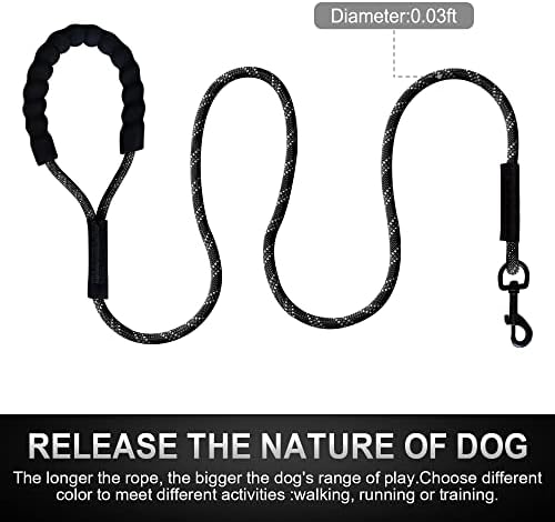 Chendawn 65ft долга задебелен најлон рефлексивен тренинг за кучиња поводник со удобна рачка и вртливата кука за одење, кампување,