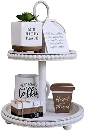 Genmous Farmhouse Cafe Cafe The Tiered Tray Tray Decor Set for Cafe Bar Decor, симпатична мини кафе бар знак кафе бар додатоци