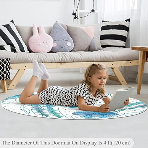 Llnsupply Детска килим 5 ft Големи килими со тркалезно подрачје за девојчиња бебе бебе - сина медуза бела, домашен декор преклопен дете