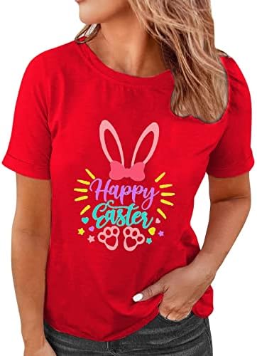 Среќна велигденска маица женски плус големина кошула смешна буква печатена маици со тркалезен врат со кратки ракави графички маички врвни