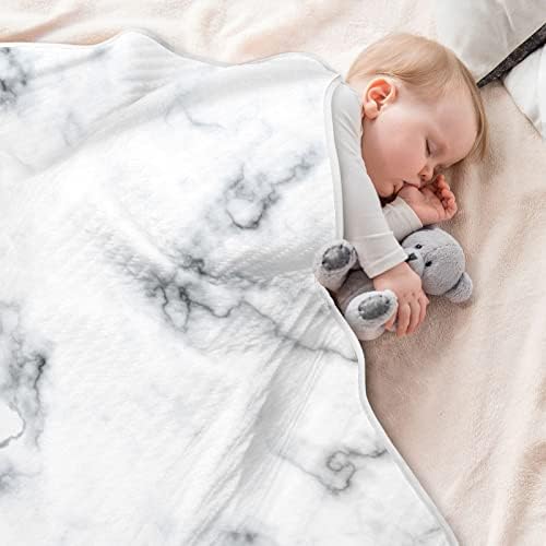 Бело мермер унисекс меки бебе ќебе за креветчето за креветчето за дневно згрижување со густ и мек материјал нејасно ќебе за декоративно