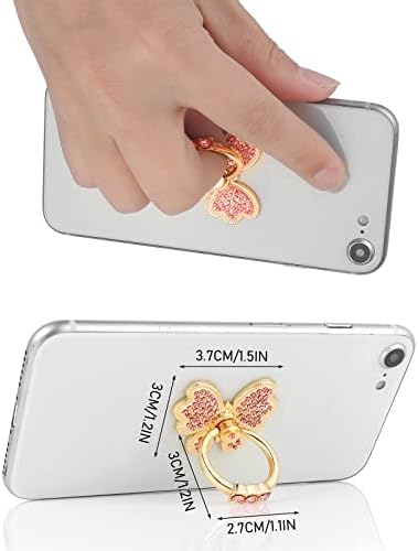 Држач за Прстен за Пеперутка од мобилен Телефон коби, 2 Парчиња Сјај Што Искривува Прстен За Прсти Од Пеперутка Со Кристали, Ротација Од 360°/180°