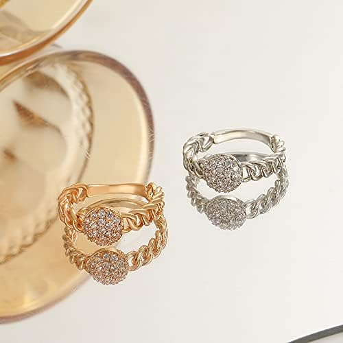 Ветувачки прстени за жени околу симулиран дијамантски прстен жени моден светлосен луксузен дизајн ткаен пресврт венчален прстен