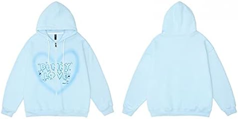 Женски патенти со качулка со аспиратори y2k срцев графички пуловер преголем симпатичен зајаче, loveубовни печати за печатење врвови