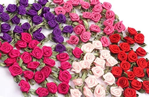 Yycraft пакет од 240 компјутери сатенска лента роза w/ лист свадба невеста аплики/ занает, розова