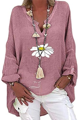 Плус големина жени обични долги ракави цветни печати лабава маичка со врвот на вратот со вратот на вратот