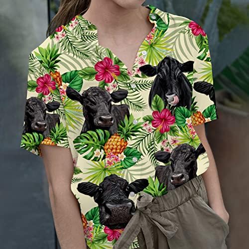 Семејни подароци Кралство тропска крава хавајски кошули за мажи, цветни крави фарма копче надолу по кратки ракави машки хавајски кошула