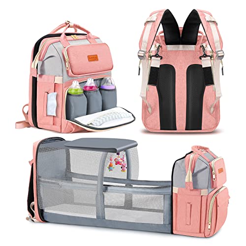 Ранец За Торба со Розова Пелена Bubblbay, 16 Големи Џебови Мултифункционални Преносни Торби За Патување За Бебиња За Момчиња Девојчиња,