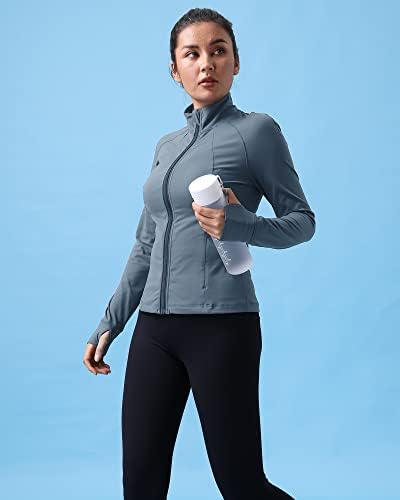 Sultopy Running јакни за жени, целосна поштенска тенок век тренинг јакна лесна атлетска спортска патека со џебови со џебови