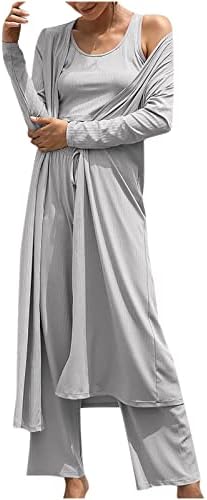 Women'sенски 3 парчиња облека за спиење ги поставува врвовите на резервоарот и долгите панталони облеки за пижами со пижами со кардиган со