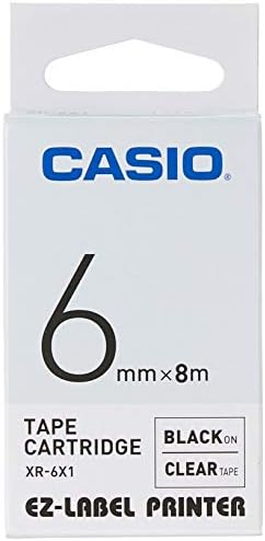 Casio EZ Етикета Печатач XR-6X1, самолепливи Дојдете, 6 mm x 8m, Црна На Транспарентен